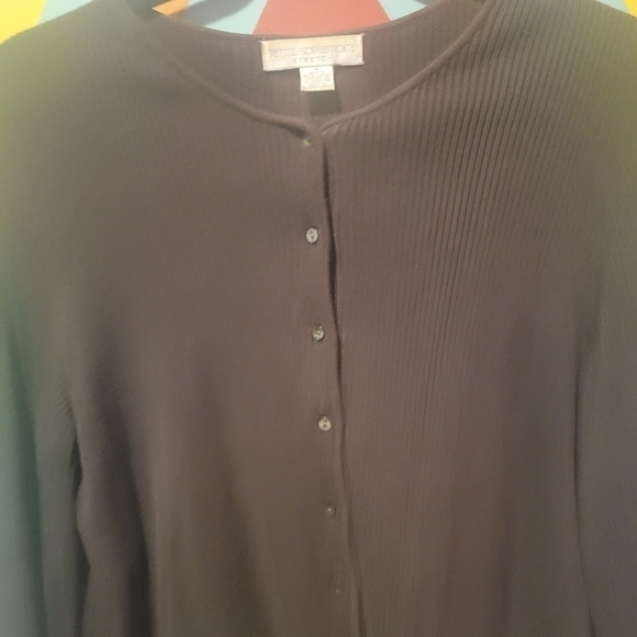 Petite Sofisticate Women's Vintage Brown Button Up Strech Cardigan Size Medium - Picture 4 of 9